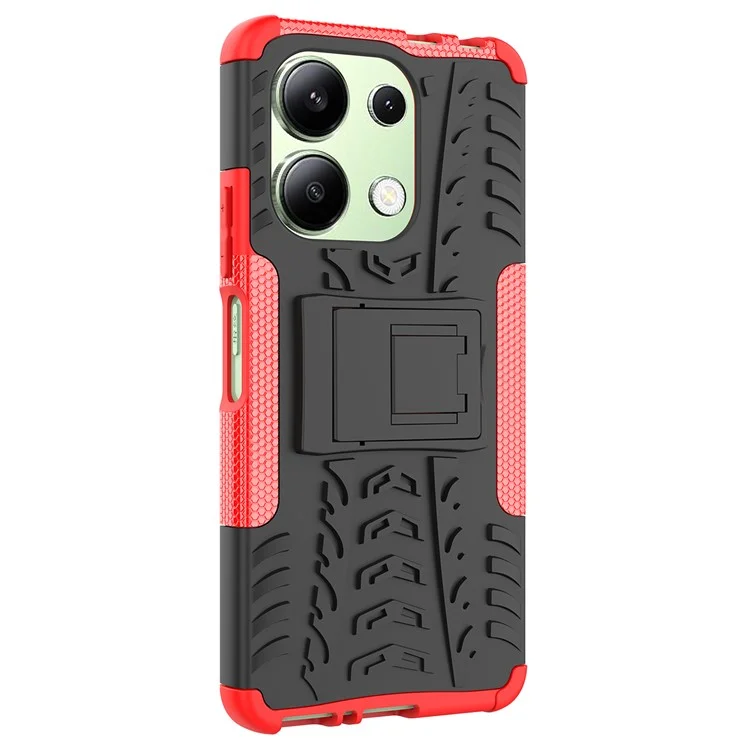 Для Xiaomi Redmi Note 13 4G Kickstand Case PC+TPU Шинный образец Защитный чехол для телефона - Красный