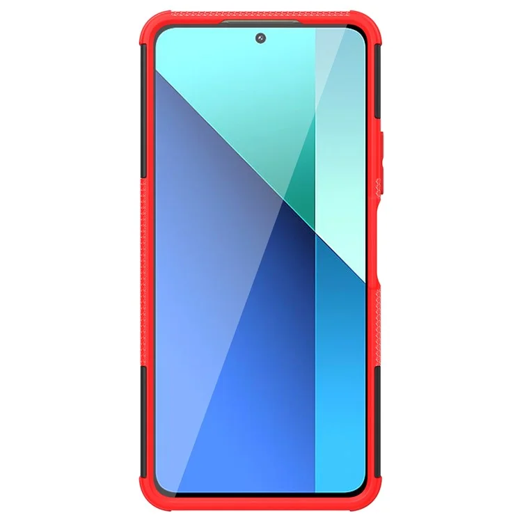 Для Xiaomi Redmi Note 13 4G Kickstand Case PC+TPU Шинный образец Защитный чехол для телефона - Красный