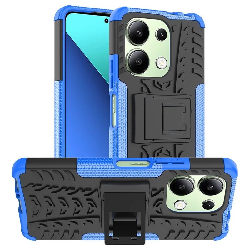 Para Xiaomi Redmi Note 13 4G Kickstand Case PC+TPU Tyre Pattern Protective Phone Cover - Azul