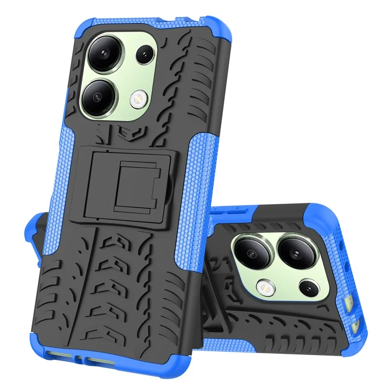 Para Xiaomi Redmi Note 13 4G Kickstand Case PC+TPU Tyre Pattern Protective Phone Cover - Azul