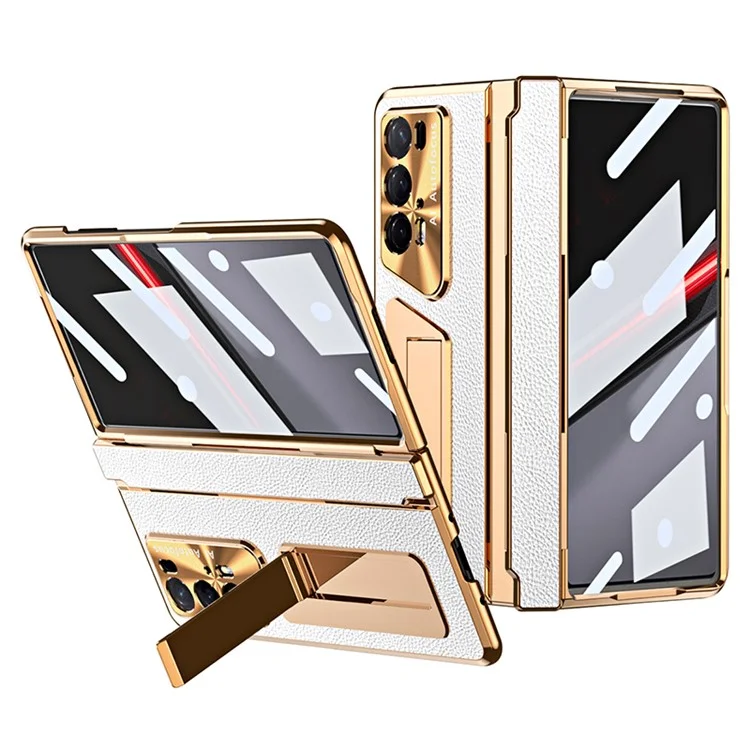 For Honor Magic V2 5G / V2 RSR Porsche Design Funda de Teléfono de Cuero+PC con Película de Vidrio Templado - Oro+Blanco