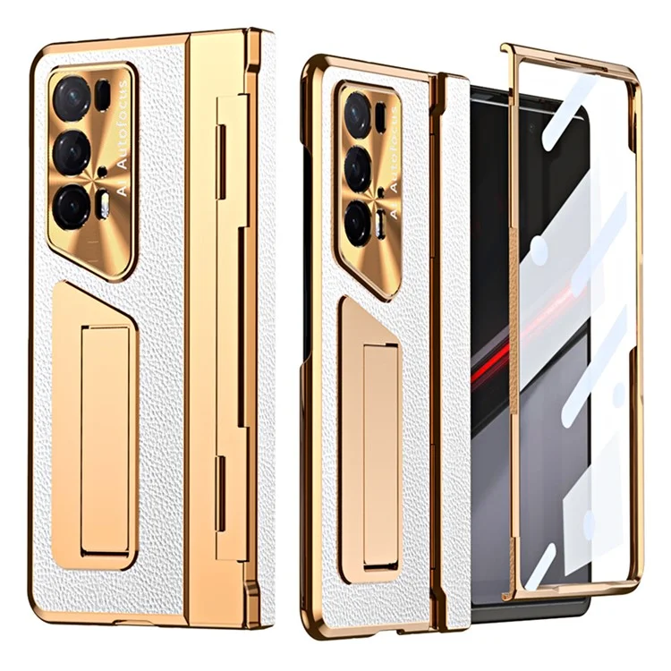 For Honor Magic V2 5G / V2 RSR Porsche Design Funda de Teléfono de Cuero+PC con Película de Vidrio Templado - Oro+Blanco