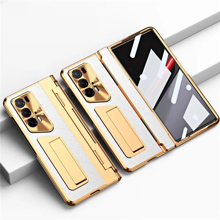 For Honor Magic V2 5G / V2 RSR Porsche Design Funda de Teléfono de Cuero+PC con Película de Vidrio Templado - Oro+Blanco