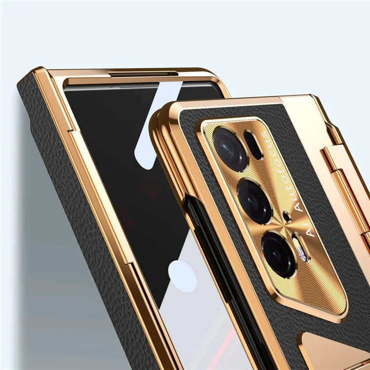 For Honor Magic V2 5G / V2 RSR Porsche Design Funda de Teléfono de Cuero+PC con Película de Vidrio Templado - Oro+Blanco