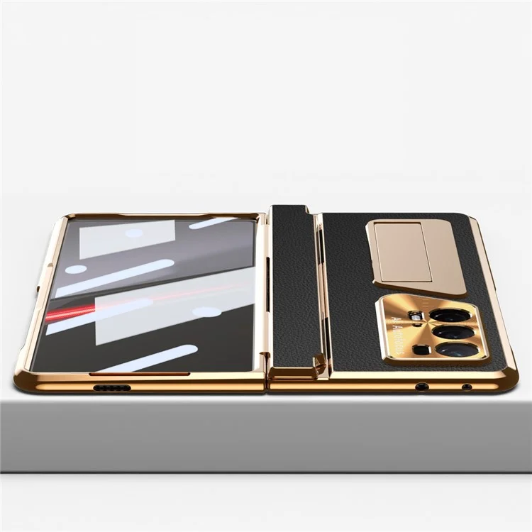 For Honor Magic V2 5G / V2 RSR Porsche Design Funda de Teléfono de Cuero+PC con Película de Vidrio Templado - Oro+Blanco
