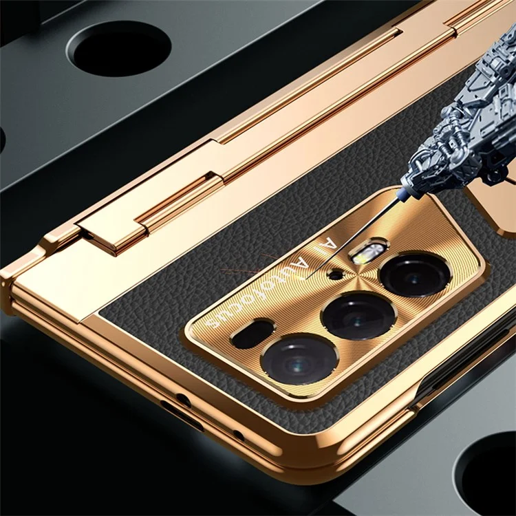 For Honor Magic V2 5G / V2 RSR Porsche Design Funda de Teléfono de Cuero+PC con Película de Vidrio Templado - Oro+Blanco