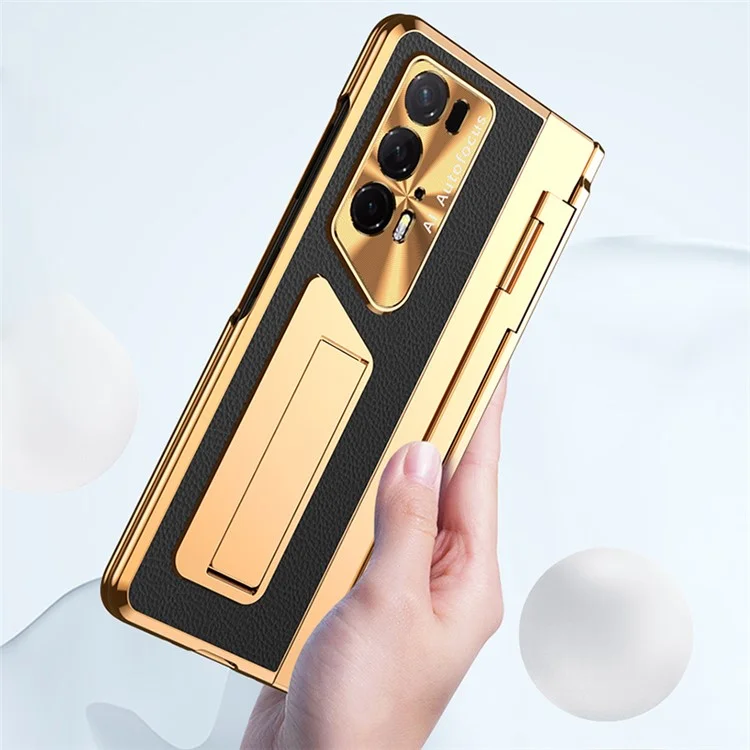 For Honor Magic V2 5G / V2 RSR Porsche Design Funda de Teléfono de Cuero+PC con Película de Vidrio Templado - Oro+Blanco