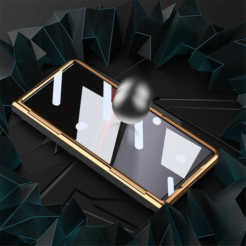 For Honor Magic V2 5G /  V2 RSR Porsche Design Phone Case Leather+PC Cover with Tempered Glass Film - Gold+Blue