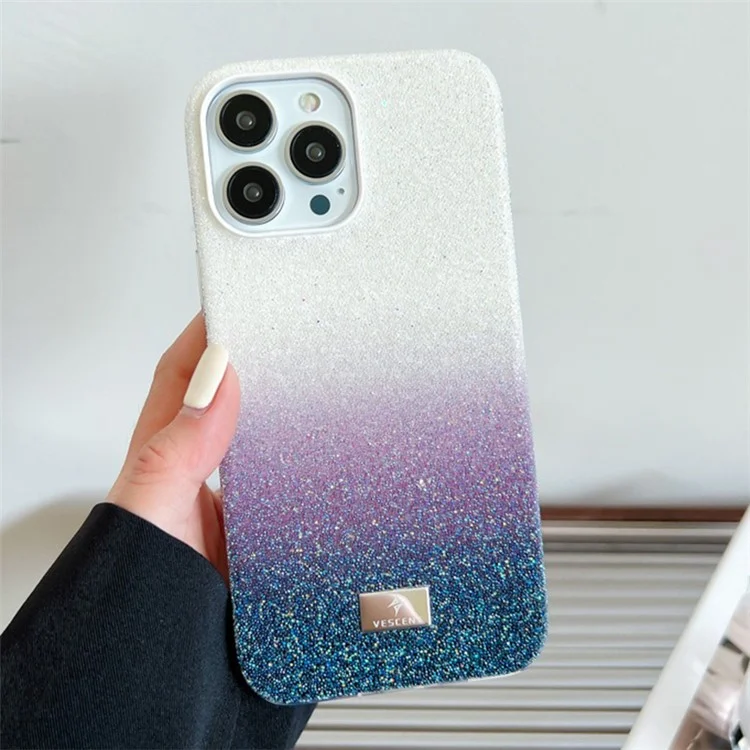 VESCENT For iPhone 12 Pro Max Cover PC+TPU Phone Case Glittery Powder Gradient Color Design - Black