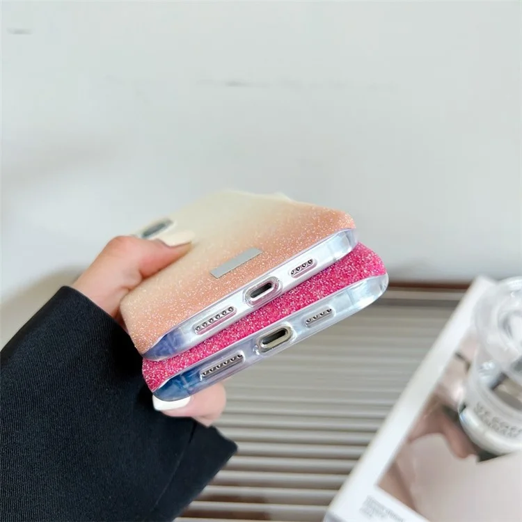 VESCENT For iPhone 12 Pro Max Cover PC+TPU Phone Case Glittery Powder Gradient Color Design - Black