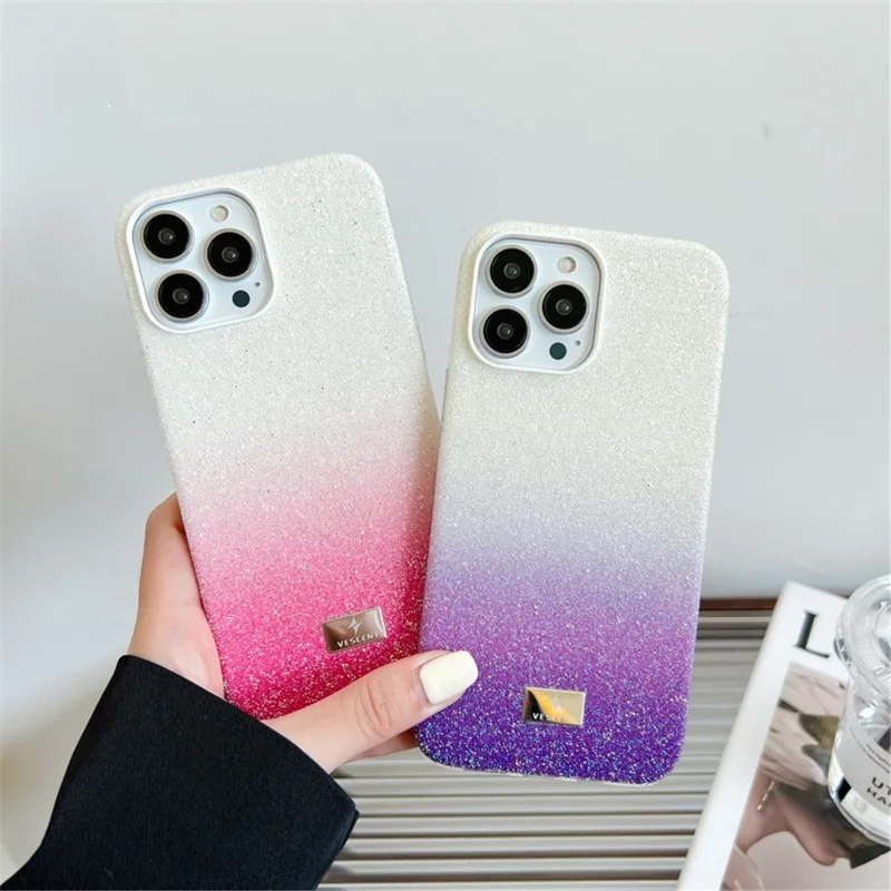 VESCENT For iPhone 15 Pro Max Cover Glittery Powder Gradient Color PC+TPU Phone Case - Black