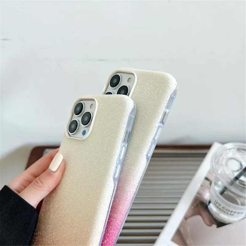 VESCENT For iPhone 15 Pro Max Cover Glittery Powder Gradient Color PC+TPU Phone Case - Black