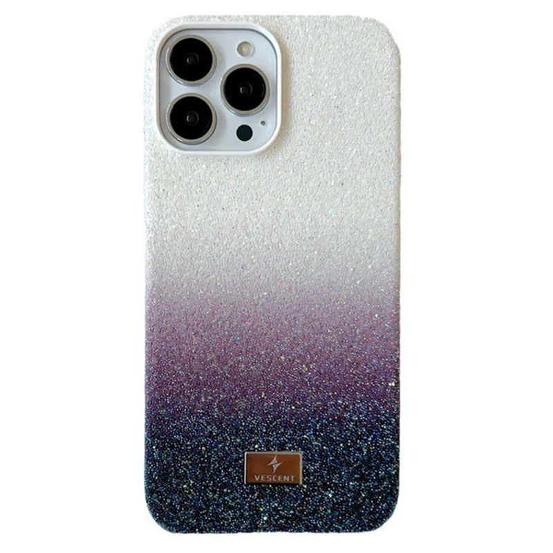 VESCENT For iPhone 15 Pro PC+TPU Phone Shell Glittery Powder Gradient Color Phone Case - Black