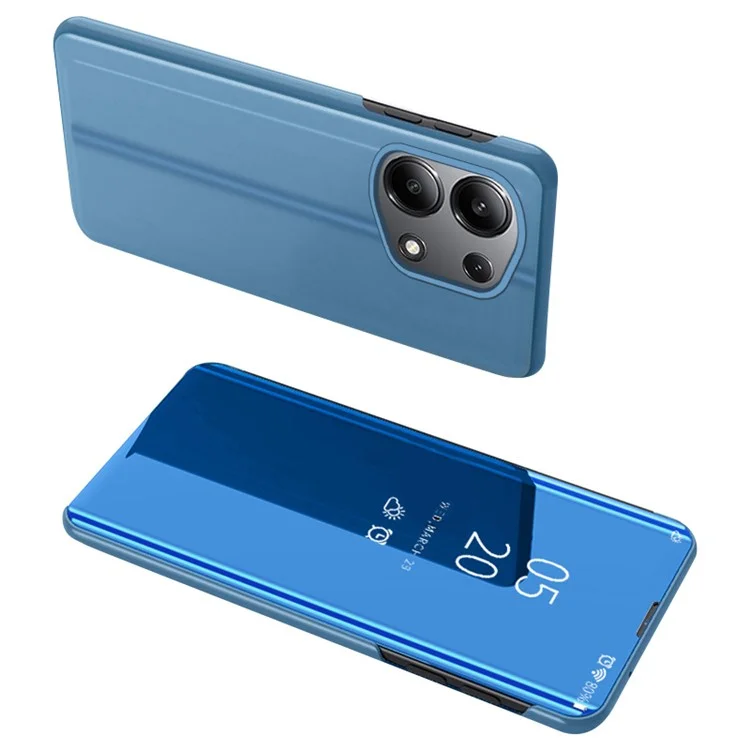Para Xiaomi Redmi Note 13 Pro 4G / Poco M6 Pro 4G Capa de Couro Espelho Design Janela Vista Stand Phone Cover - Azul