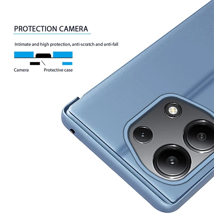 Para Xiaomi Redmi Note 13 Pro 4G / Poco M6 Pro 4G Capa de Couro Espelho Design Janela Vista Stand Phone Cover - Azul