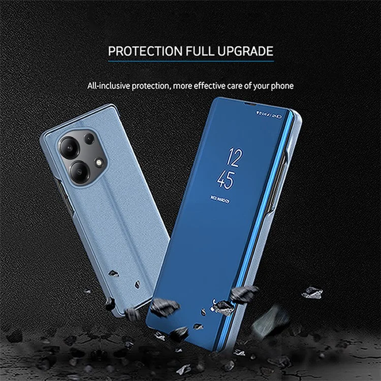 Para Xiaomi Redmi Note 13 Pro 4G / Poco M6 Pro 4G Capa de Couro Espelho Design Janela Vista Stand Phone Cover - Azul