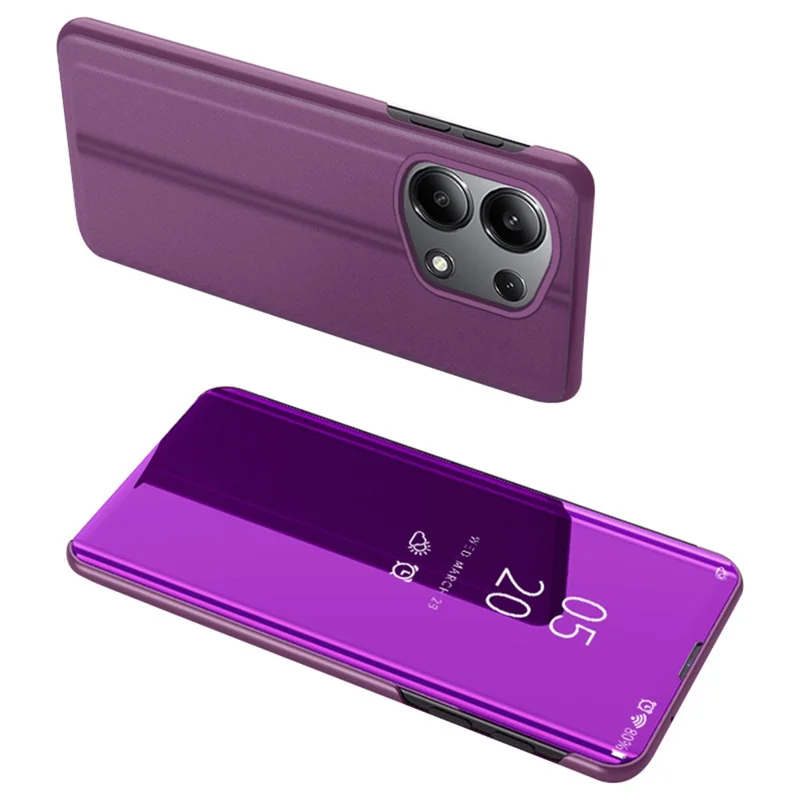For Xiaomi Redmi Note 13 Pro 4G / Poco M6 Pro 4G Leather Case Mirror Design View Window Stand Phone Cover - Purple