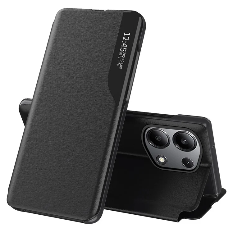 For Xiaomi Redmi Note 13 Pro 4G / Poco M6 Pro 4G Case PU Leather View Window Stand Phone Cover - Black