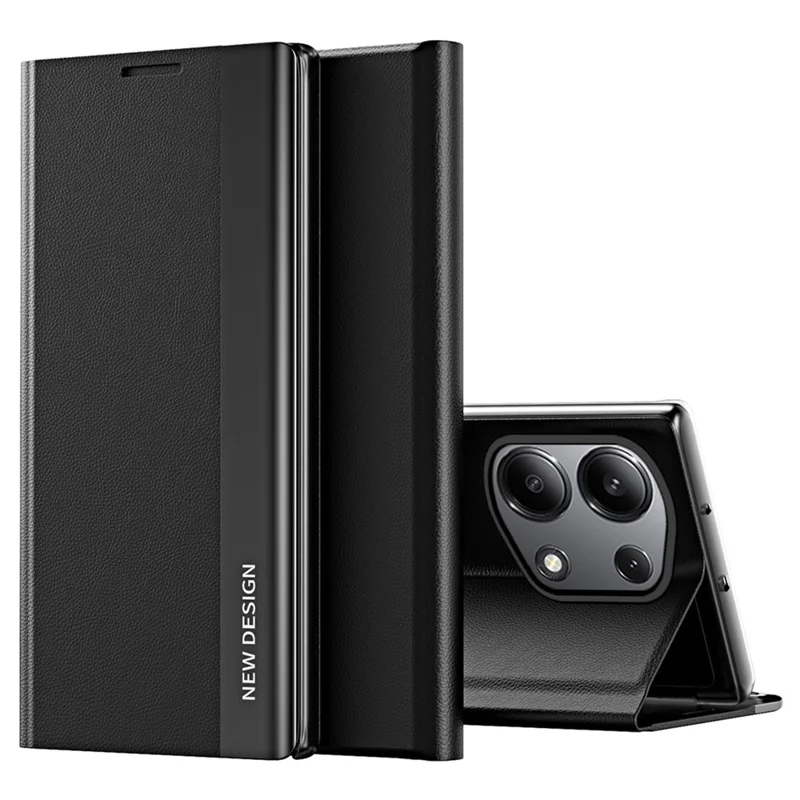 For Xiaomi Redmi Note 13 Pro 4G / Poco M6 Pro 4G Case Stand Scratchproof Leather Phone Cover - Black