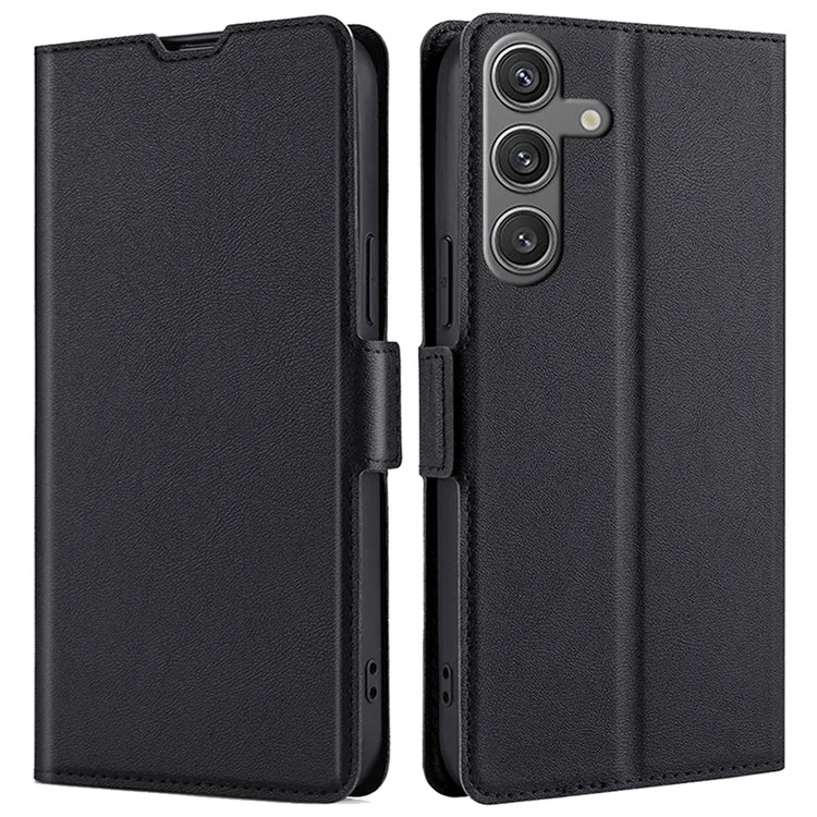 Para Samsung Galaxy S24 Case PU Leather Stand Phone Cover con ranuras para tarjetas - Negro