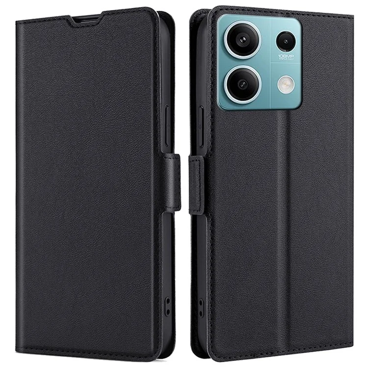Para Xiaomi Redmi Note 13 4G Funda Protectora de Cuero PU + Funda de Teléfono Resistente a Golpes de TPU - Negro