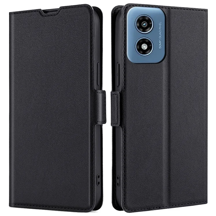 For Motorola Moto G Play (2024) 4G Full Protection Protective Case PU Leather + TPU Phone Cover - Black