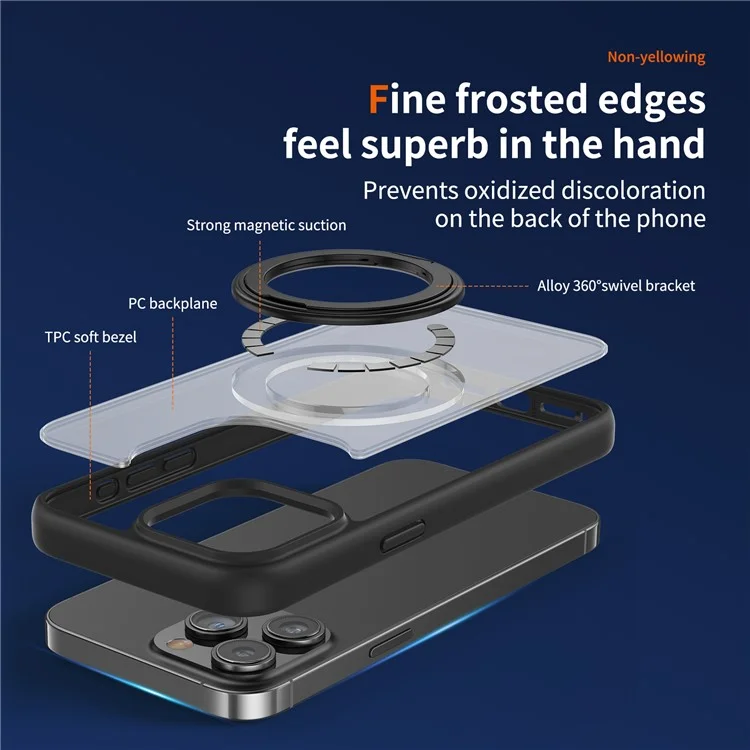 Für iPhone 13 Pro Max Handyhüllen PC+TPU Kickstand-Rückenabdeckung kompatibel mit MagSafe - Dunkelblau