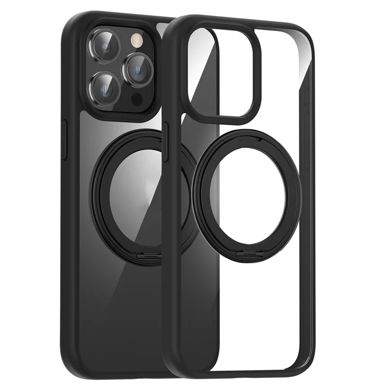 For iPhone 15 Pro Case PC+TPU Phone Back Cover with Kickstand Compatible with MagSafe - Black