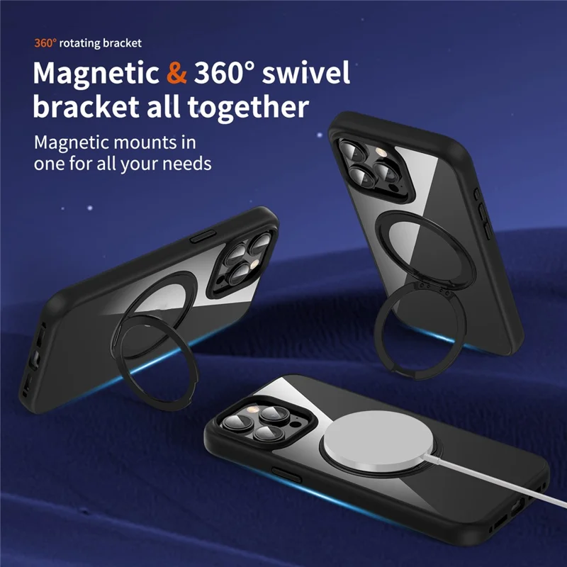 For iPhone 15 Pro Case PC+TPU Phone Back Cover with Kickstand Compatible with MagSafe - Black