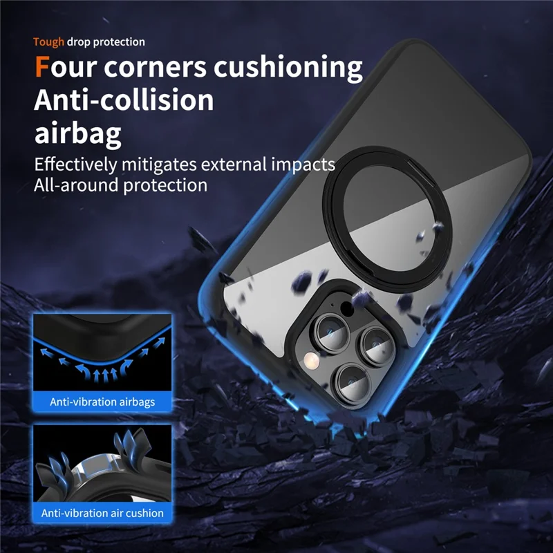 For iPhone 15 Pro Case PC+TPU Phone Back Cover with Kickstand Compatible with MagSafe - Black