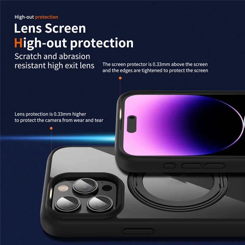 For iPhone 15 Pro Case PC+TPU Phone Back Cover with Kickstand Compatible with MagSafe - Black