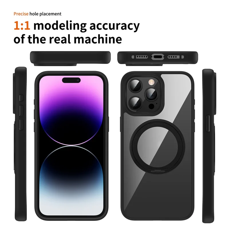 For iPhone 15 Pro Case PC+TPU Phone Back Cover with Kickstand Compatible with MagSafe - Black