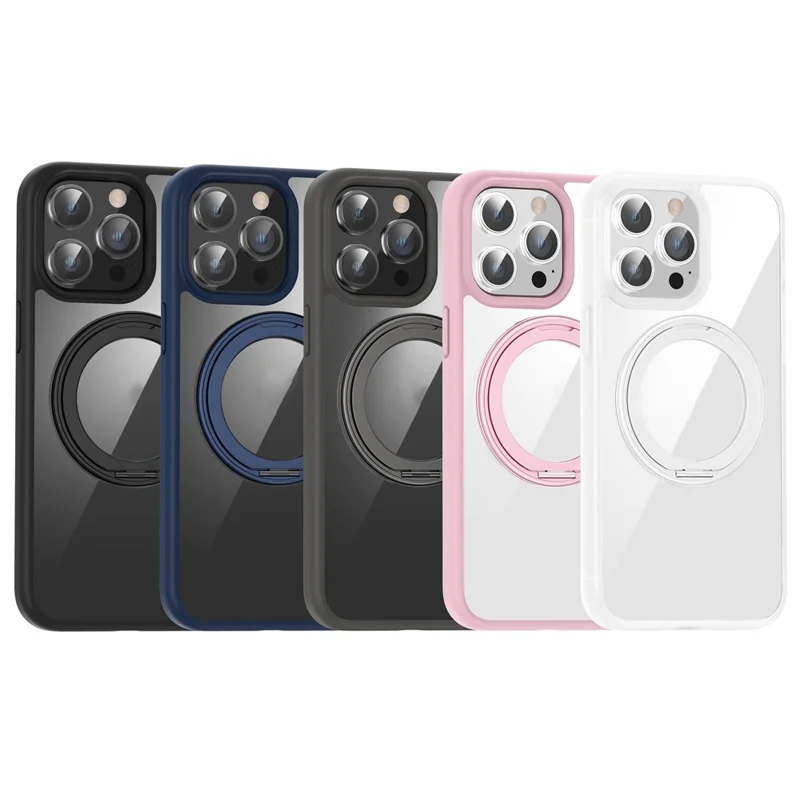 For iPhone 15 Pro Case PC+TPU Phone Back Cover with Kickstand Compatible with MagSafe - Black