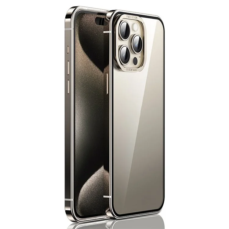 For iPhone 15 Pro Case Anti-drop Titanium Steel+PC Transparent Phone Cover - Titanium