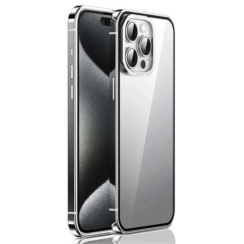 For iPhone 15 Pro Case Anti-drop Titanium Steel+PC Transparent Phone Cover - Silver
