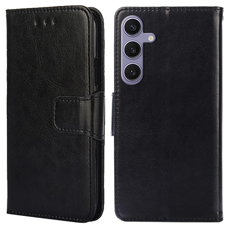Phone Case Wallet for Samsung Galaxy S24+ TPU+PU Leather Shockproof Cell Phone Stand Cover - Black