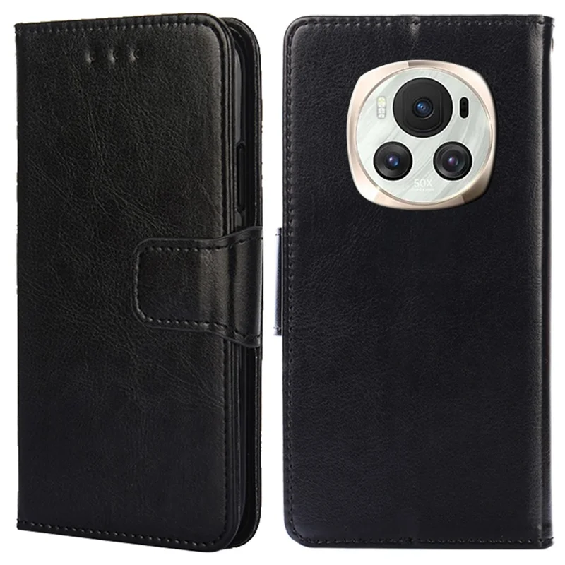 For Honor Magic6 5G Wallet Case Folio Flip Leather Stand Phone Cover - Black