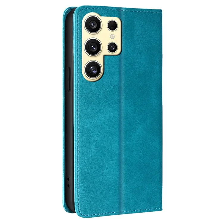 For Samsung Galaxy S24 Ultra Case Magnetic Closing Leather Calf Textured Phone Cover - Baby Blue