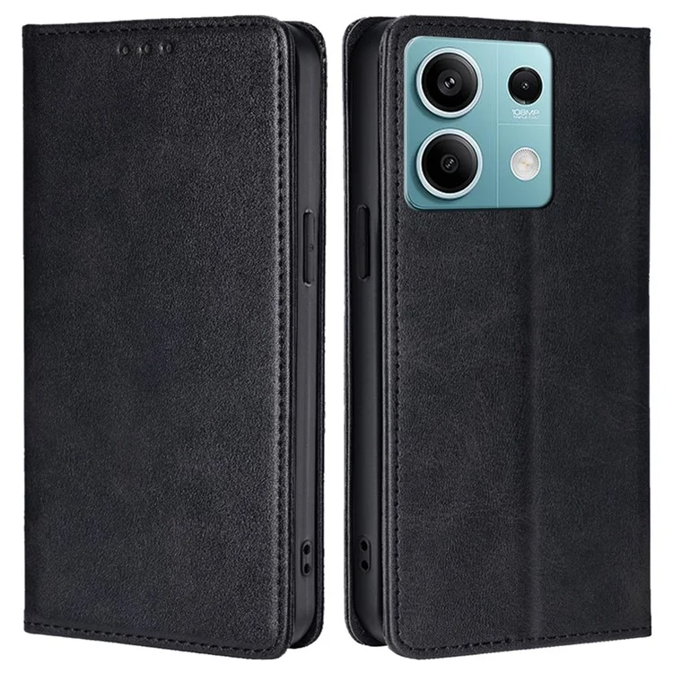 Für Xiaomi Redmi Note 13 4G Hülle PU-Leder Stand Magnetverschluss Flip Phone Cover Wallet - Schwarz