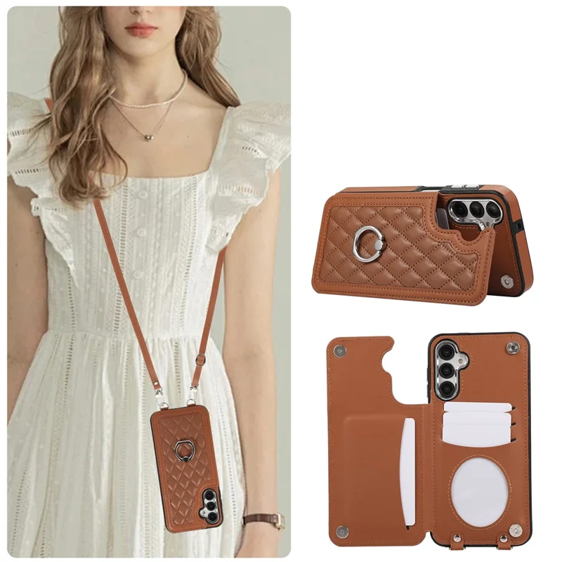 For Samsung Galaxy A54 5G Anti-Scratch Phone Case Pattern Printing TPU+PU Leather Stand Shell - Brown