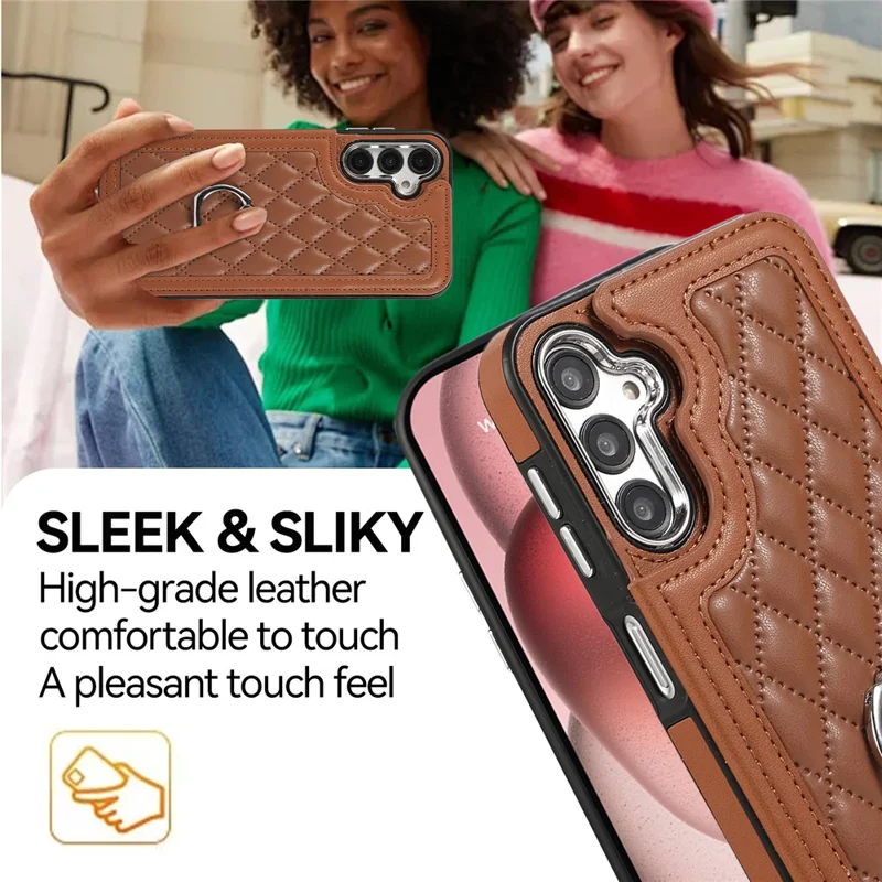 For Samsung Galaxy A54 5G Anti-Scratch Phone Case Pattern Printing TPU+PU Leather Stand Shell - Brown