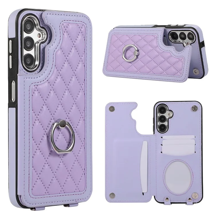 Для чехла Samsung Galaxy S23 FE RFID Blocking Card Holder Ring Kickstand Cover с плечевым ремнем - фиолетовый
