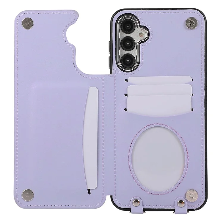 Для чехла Samsung Galaxy S23 FE RFID Blocking Card Holder Ring Kickstand Cover с плечевым ремнем - фиолетовый
