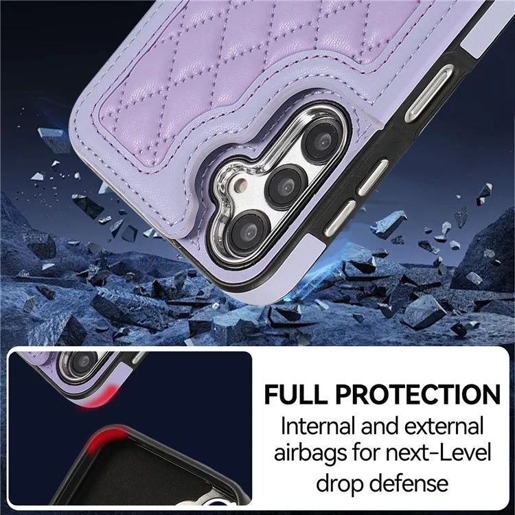Для чехла Samsung Galaxy S23 FE RFID Blocking Card Holder Ring Kickstand Cover с плечевым ремнем - фиолетовый