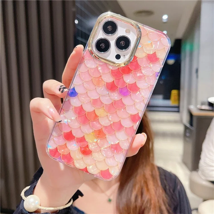 Funda para iPhone 13 Pro Electrochapado Aro de lente PC+TPU Funda para teléfono IMD - Y5-Escala roja