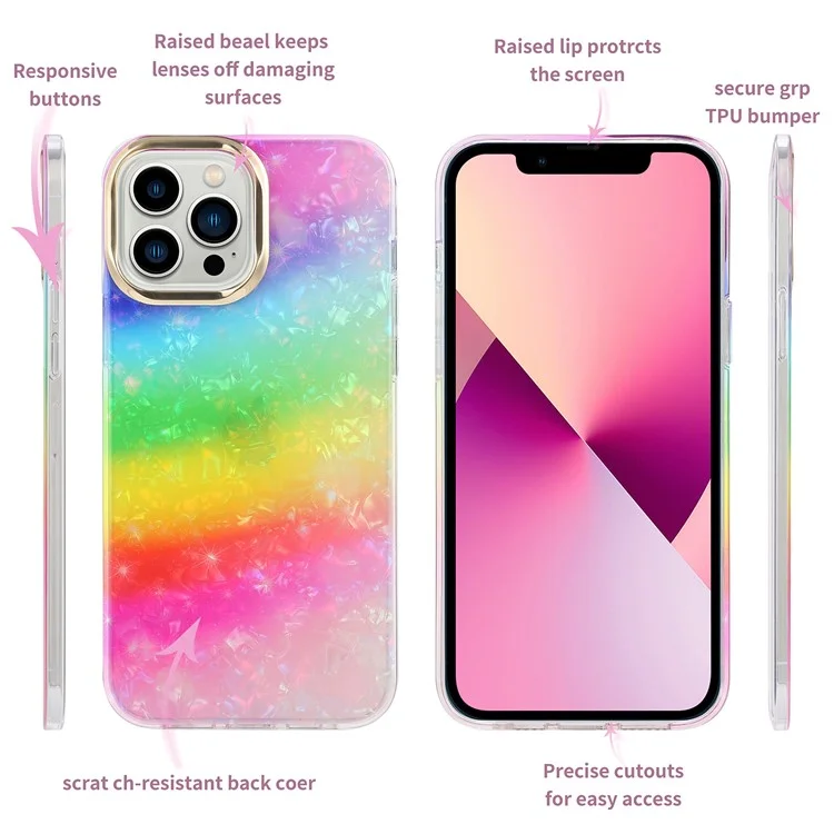 Funda para iPhone 13 Pro Electrochapado Aro de lente PC+TPU Funda para teléfono IMD - Y5-Escala roja