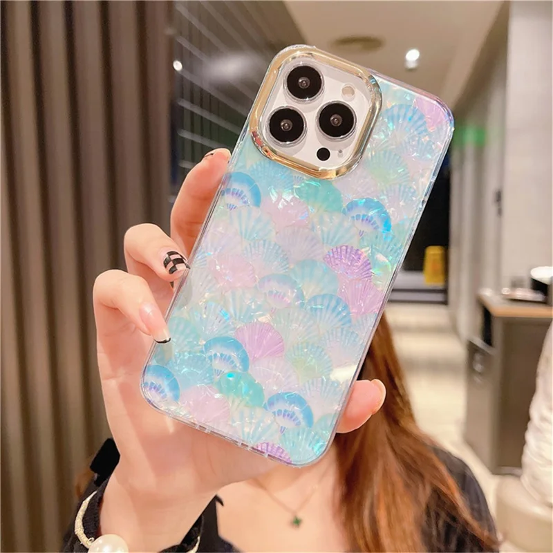 For iPhone 13 Pro Case Electroplating Lens Frame PC+TPU IMD Phone Cover - Y7-Blue Shell