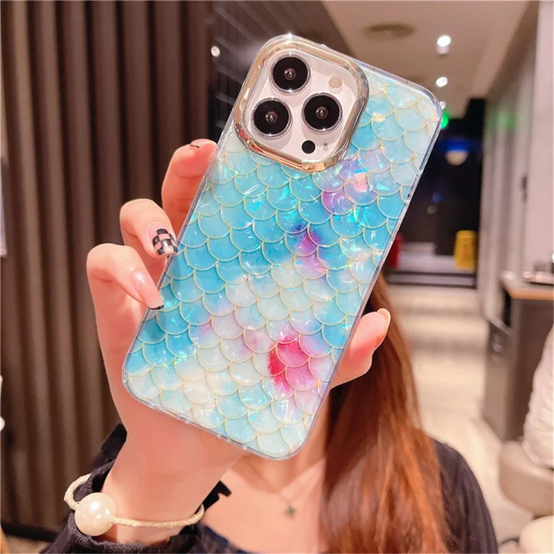 Per iPhone 15 Pro IMD Case Anti-Scratch PC+TPU Phone Cover con Telaio Lente Elettrodeposizione - Y6-Blue Scale