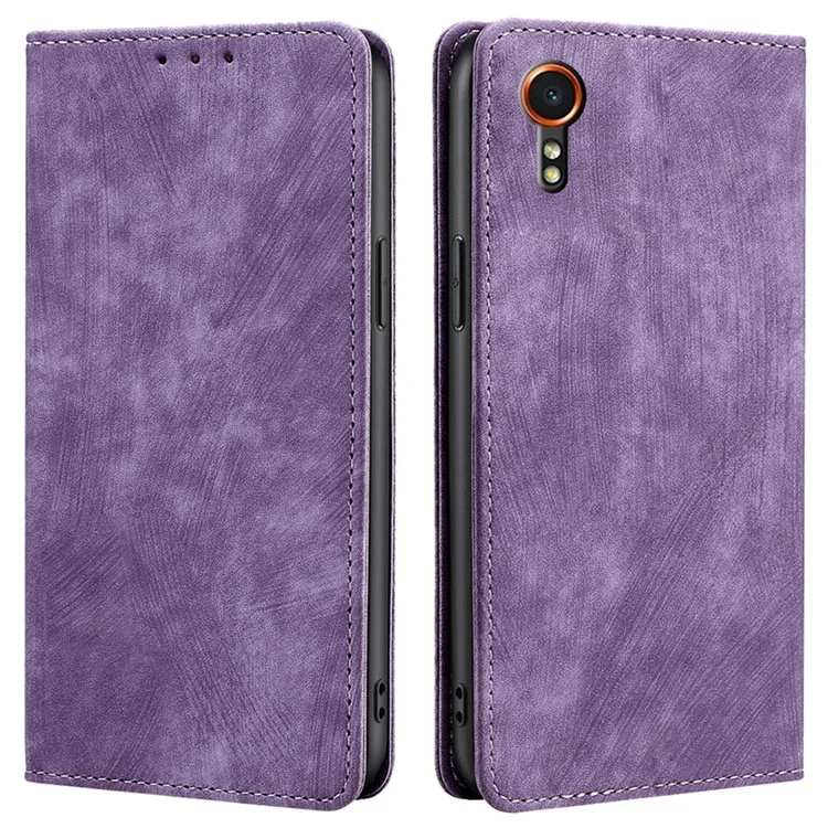 Pour Étui Samsung Galaxy Xcover7 RFID Blocking Wallet PU Leather Stand Phone Cover - Violet
