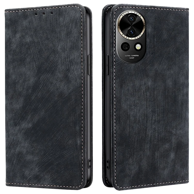 For Huawei nova 12 5G RFID Blocking Wallet Case PU Leather Card Slots Mobile Phone Cover - Black